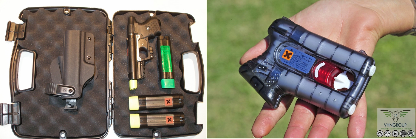 Pistola JPX recragable y Angel Guardian desechables, y las cuales pueden ser compradas en almacenes Indumil.